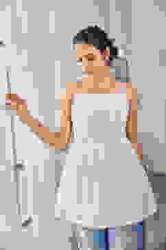 White Cotton Embroidered Gathered Top image number 0