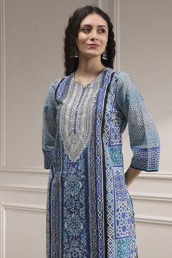 Blue Cotton Printed Straight Suit Set image number 1