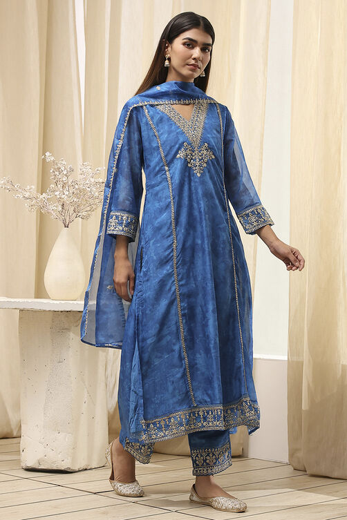 Blue Dyed Straight Suit Set image number 4