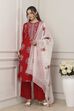 Red Cotton Floral Motifs Straight Suit Set