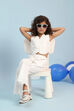 White Cotton Schiffli Crop Top & Pants Set image number 0