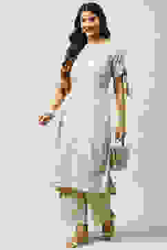 Beige Rayon Fusion Printed Kurta Set image number 6