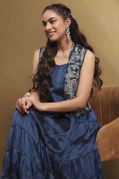 Blue Georgette Festive Tiered Anarkali Dress image number 6