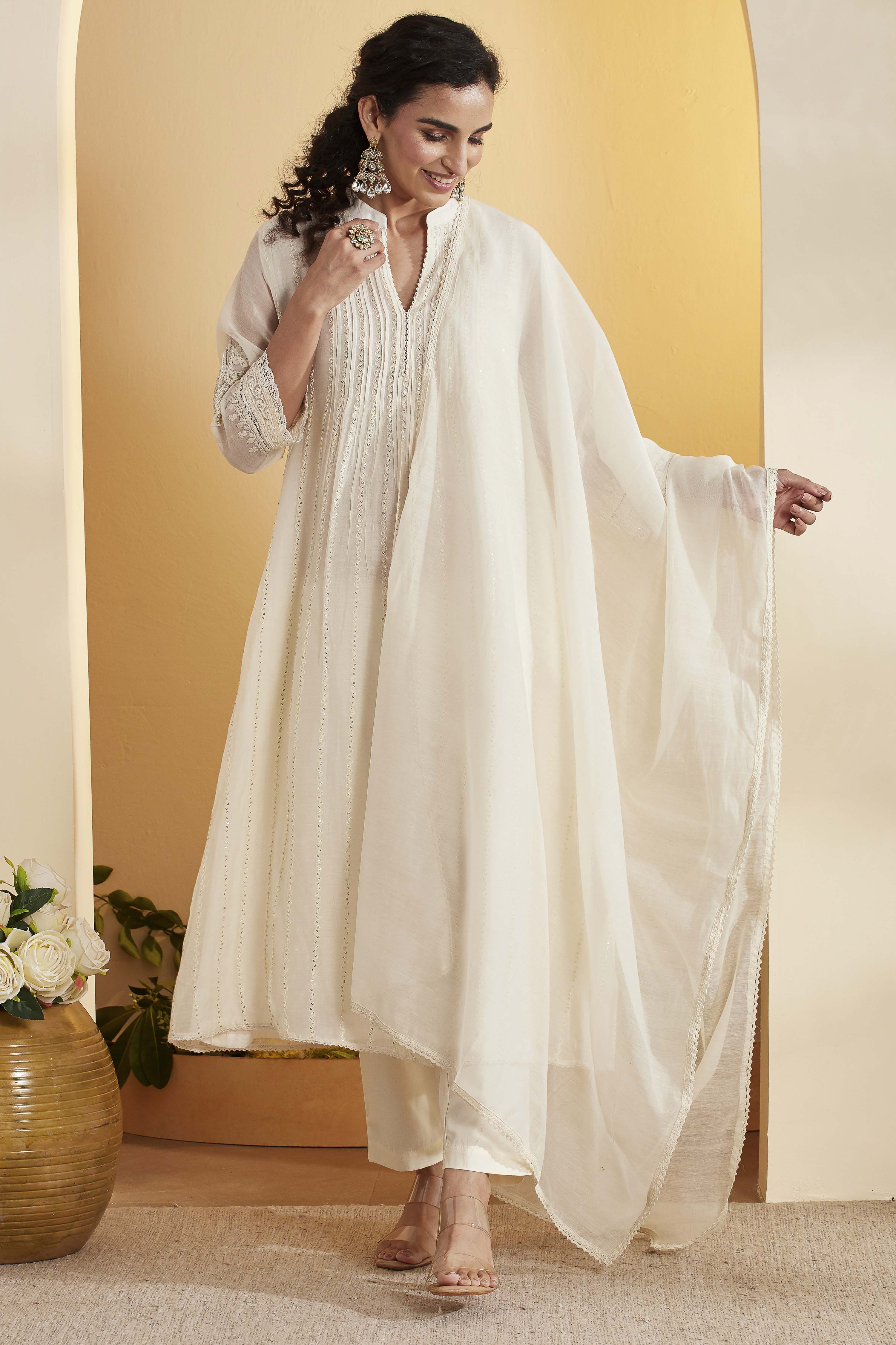 Off White Cotton Silk Kalidar Suit Set image number 6