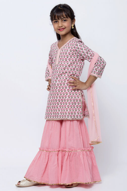 Light Pink Cotton Sharara Kurta Sharara Suit Set image number 2