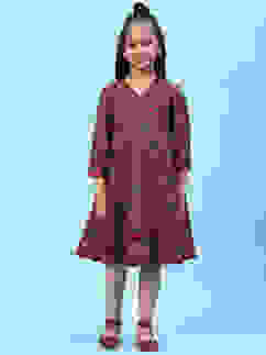 Green & Maroon Silk Front Open Printed Dress image number 0