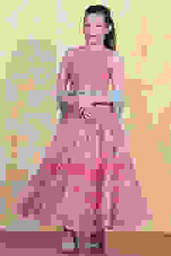 Pink Printed Flared Lehenga Set image number 0