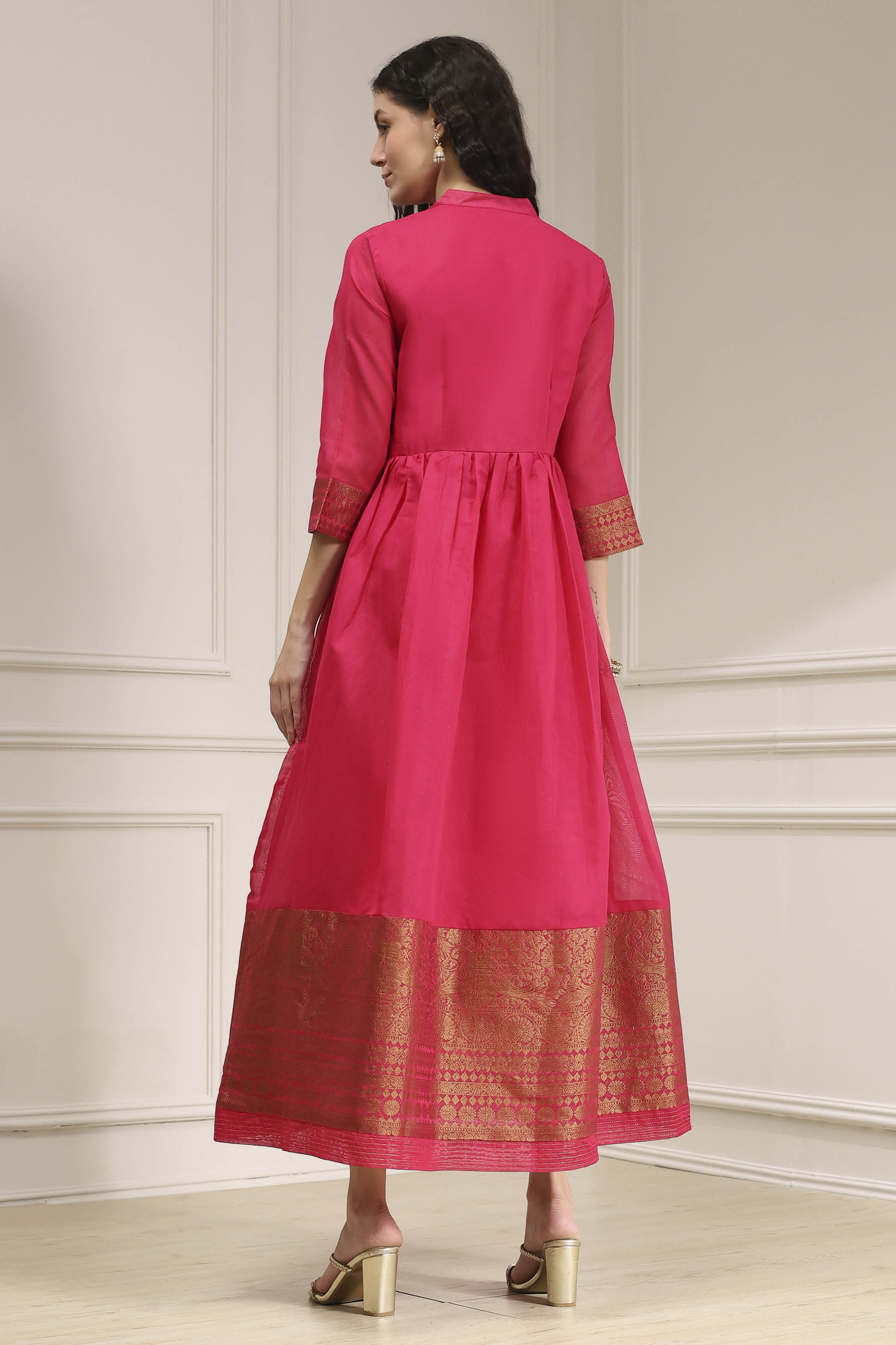 Fuchsia Yarn-Dyed Flared Kurta image number 3