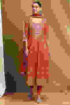 Red Cotton Printed Anarkali Suit Set image number 7