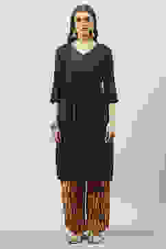 Navy LIVA A-Line Kurta Palazzo Suit Set image number 7