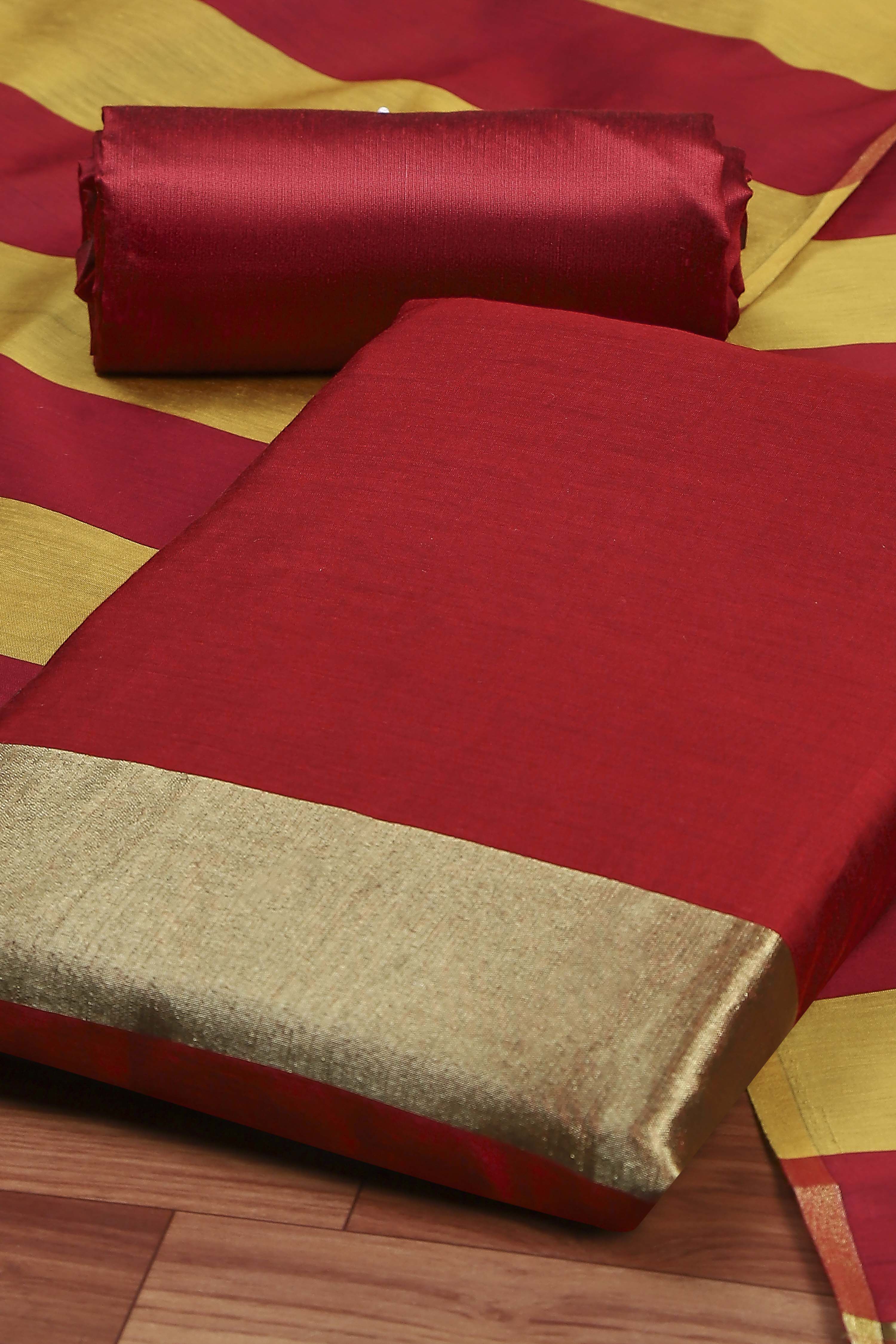 Red Cotton Unstitched Suit Set image number 1