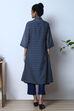 Indigo Art Silk Fusion Kurta Relaxed Pant Suit Set image number 9