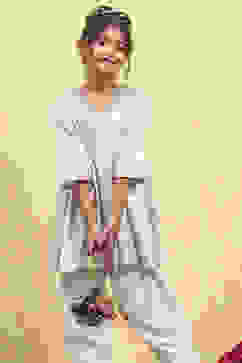 White Viscose Rayon Printed Anarkali Kurta Pants Set image number 7