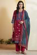 Red Cotton Printed Straight Kurta Set image number 7