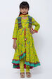 Lime Green Cotton Asymmetric Kurta Churidar Suit Set image number 0
