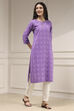 Purple Cotton Ikat Straight Kurta image number 4
