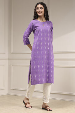 Purple Cotton Ikat Straight Kurta image number 4