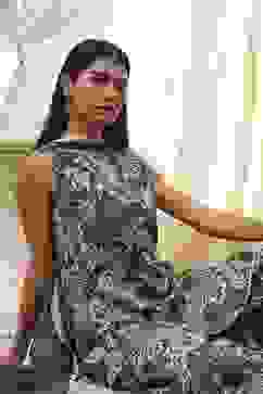 Green Cotton Floral Peplum Suit Set image number 7