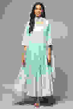 Powder Blue Cotton Anarkali Kurta Churidar Suit Set image number 7