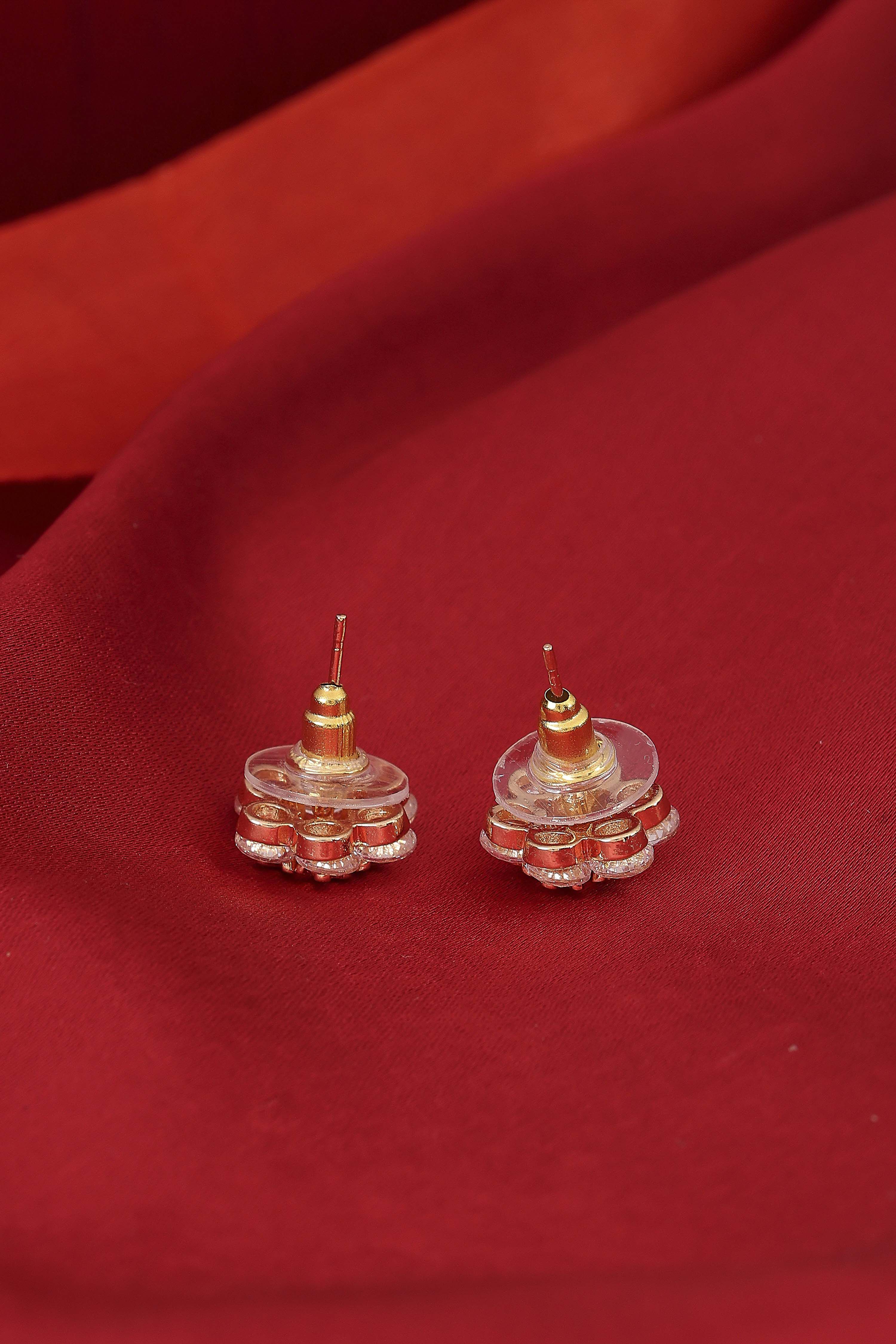 Gold Plated Brass Floral Stud Earrings image number 1