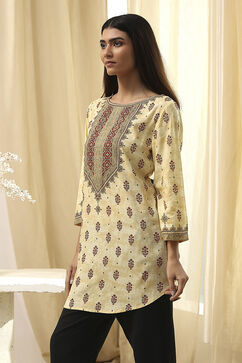Beige Viscose Printed Straight  Short Kurta image number 2