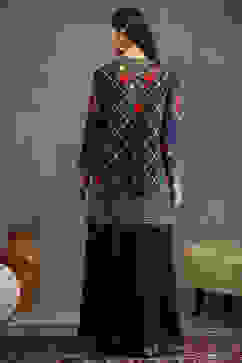 Rohit Bal Blue Silk Chanderi Floral Straight Suit Set image number 4