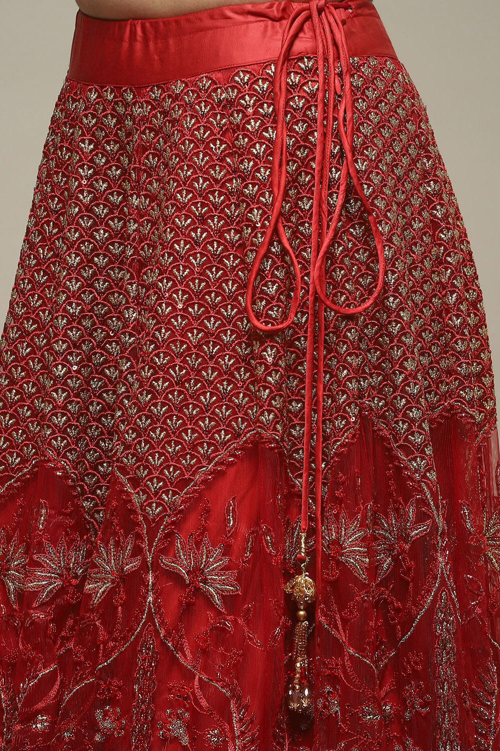 Red Nylon Embroidered Lehenga Set image number 2