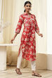 Red Pure Cotton Floral Straight Kurta image number 4