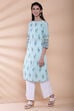 Turquoise Cotton Straight Kurta image number 2