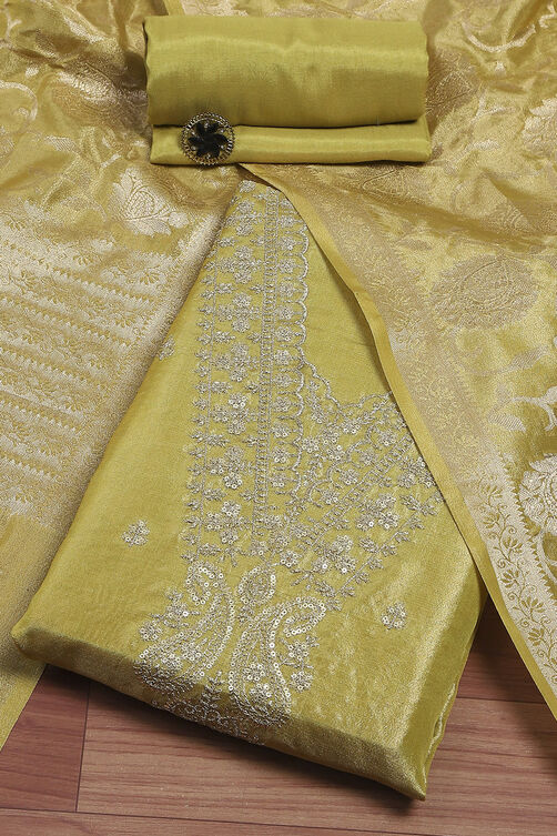 Green Tissue Machine Embroidered Unstitched Suit Set image number 0