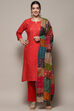 Green Cotton Unstitched Suit set image number 8
