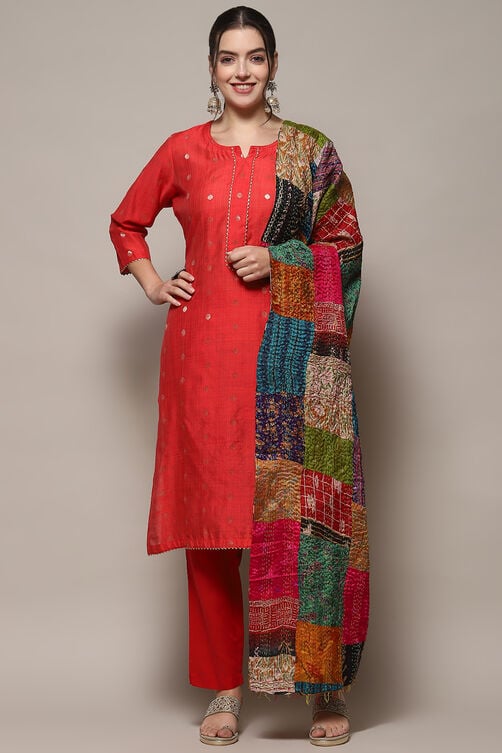 Green Cotton Unstitched Suit set image number 8