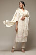 Off White Cotton Schiffly Unstitched Suit Set image number 1