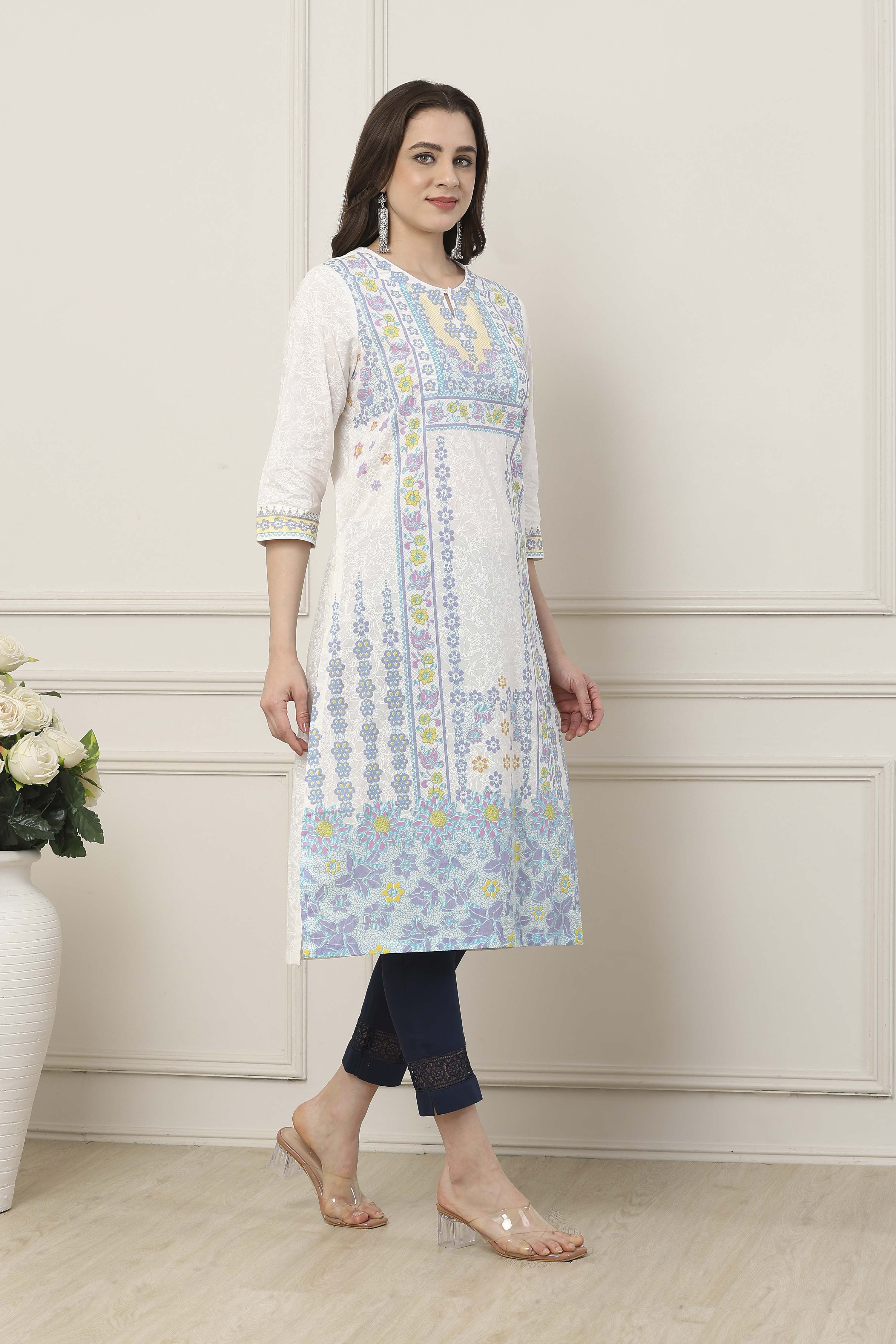 White Cotton Straight Kurta image number 4