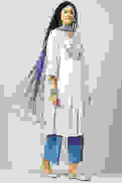 White Blue Cotton A-Line Kurta Palazzo Suit Set image number 7