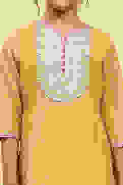 Yellow Cotton Dyed Straight Suit Set image number 1