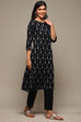 Black Cotton IKAT Flared Yarndyed Kurta image number 3