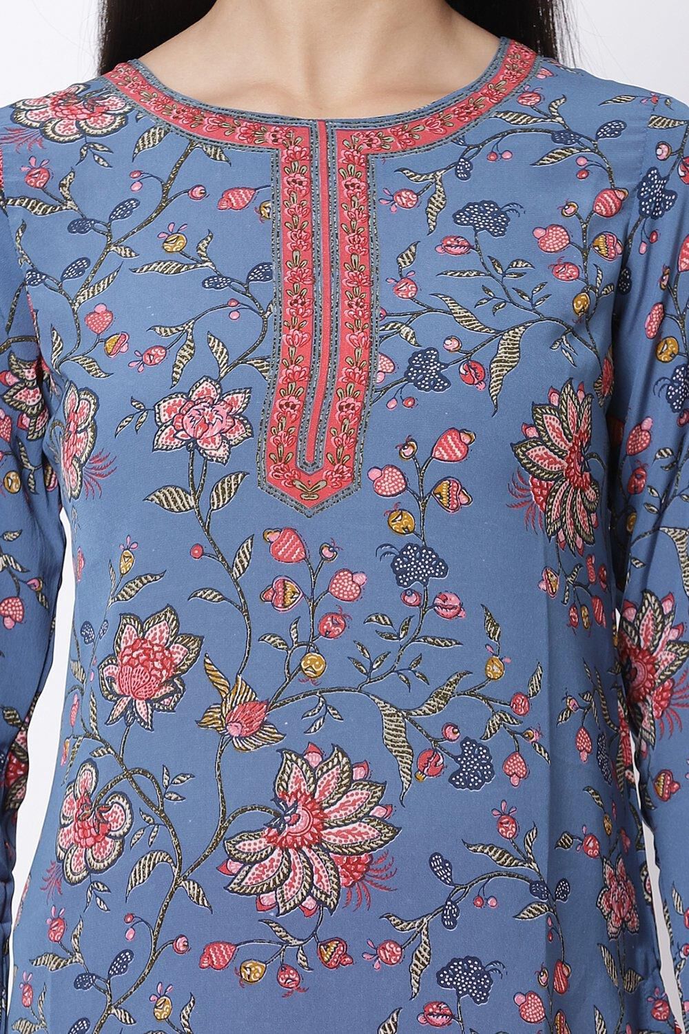 Off White Cotton Blend Printed Kurti image number 1