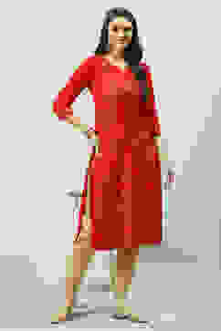 Red LIVA Straight Printed Kurta image number 3