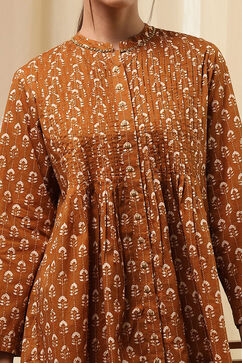 Mustard Brown Cotton Printed Shirt image number 1