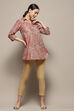 Rust Cotton Floral Printed A-Line Shirt Style Kurti