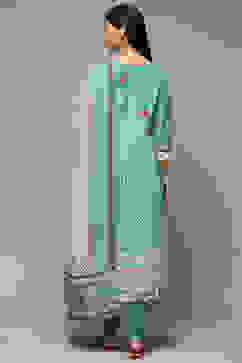 Sap Green Cotton Anarkali Kurta Churidar Suit Set image number 4