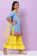 Blue Cotton Girls Straight Kurta Sharara Suit Set image number 5