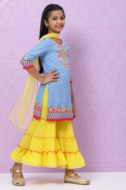 Blue Cotton Girls Straight Kurta Sharara Suit Set image number 5