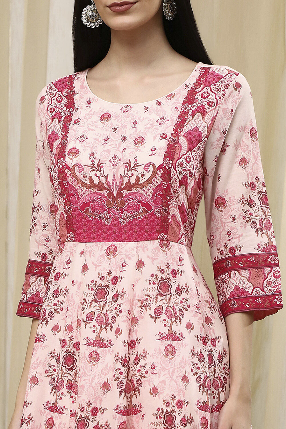 Light Pink Cotton Printed Anarkali Suit Set image number 1