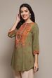 Brown LIVA Straight Printed Kurti image number 2