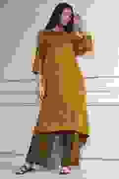 Mustard Yellow Viscose Rayon Straight Printed Kurta Pants Set image number 0