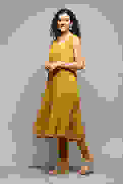 Lime Yellow Silk Layered Kurta Churidar Suit Set image number 8