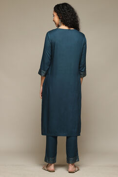 Teal Rayon Straight Kurta Pants 2 Piece Set image number 4