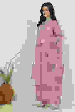 Dusky Pink Chanderi Machine Embroidered Unstitched Suit Set image number 4